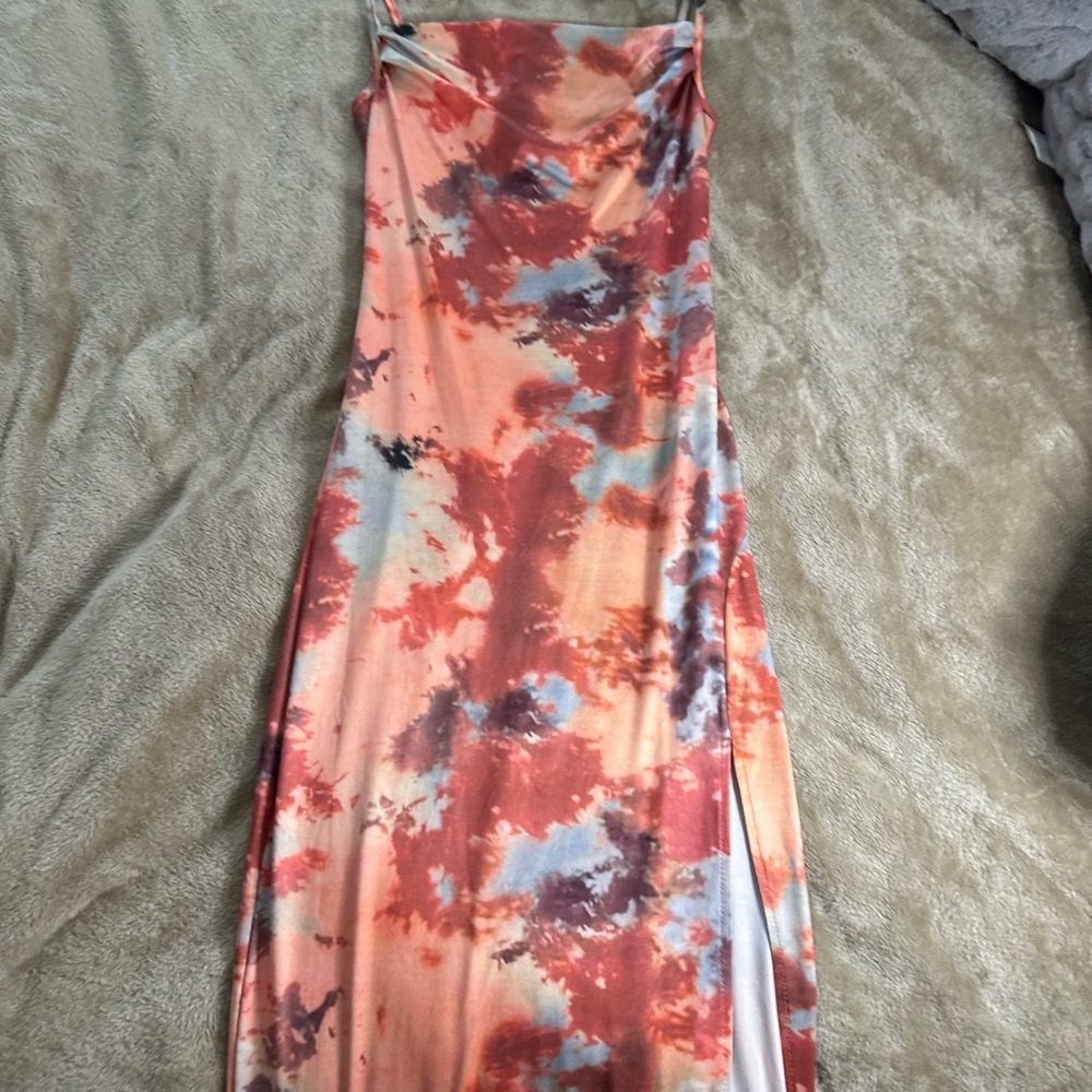 SHEIN Orange Slip Dress with Slit Spaghetti Strap